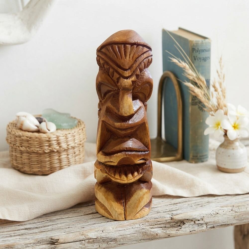 Vintage Hand Carved Wooden Loma Hawaiian Tiki Totem Pole God Figure